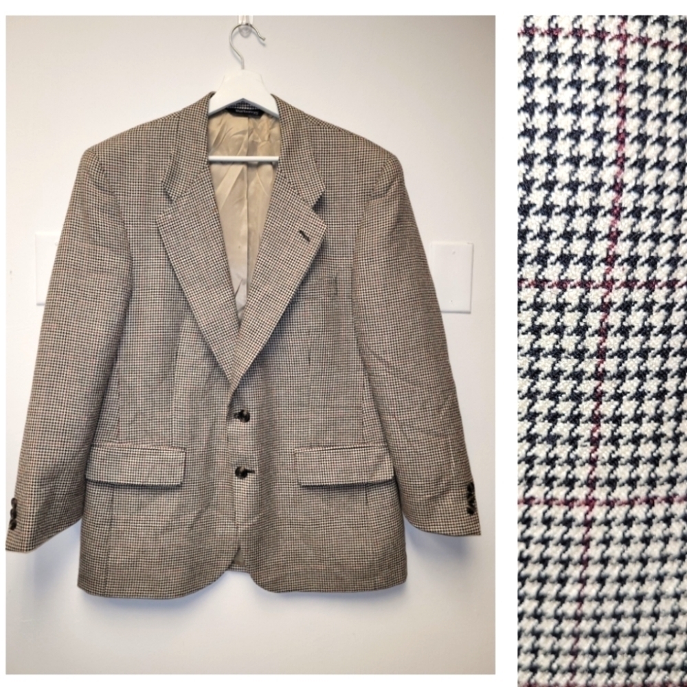 Vintage Burberrys Wool Houndstooth Blazer Saks Fifth Avenue Size Large - Picture 3 of 16